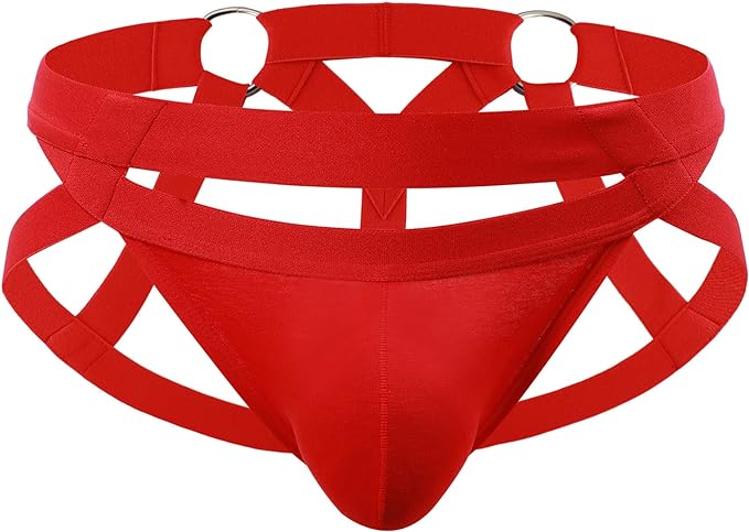 Red Jock Thong/w Metal Rings